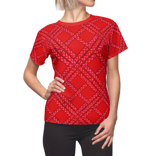 Women's Red Plaid All Over Print T-shirt